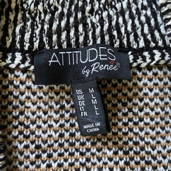 Attitudes by Renee Cardigan Sweater Fringe Black White Funky Whimsical Eclectic - Picture 6 of 9